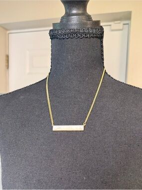 Delicate Gold Bar Necklace with White Mother-of-Pearl Inlay